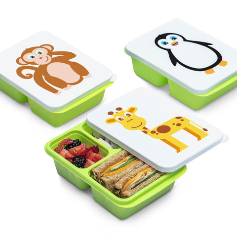 Tot Box front packaging showing three animal lids and value set benefit