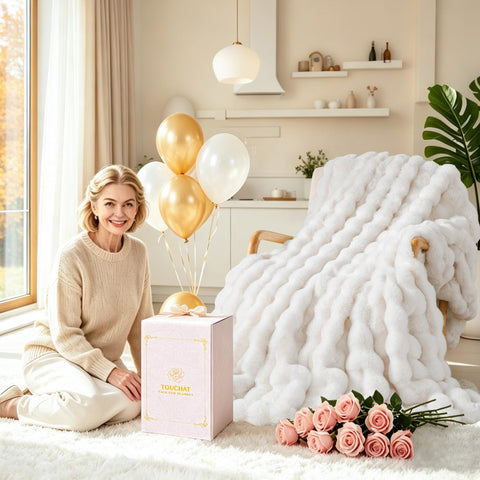 Touchat close-up of faux rabbit fur pile highlighting dense plush comfort