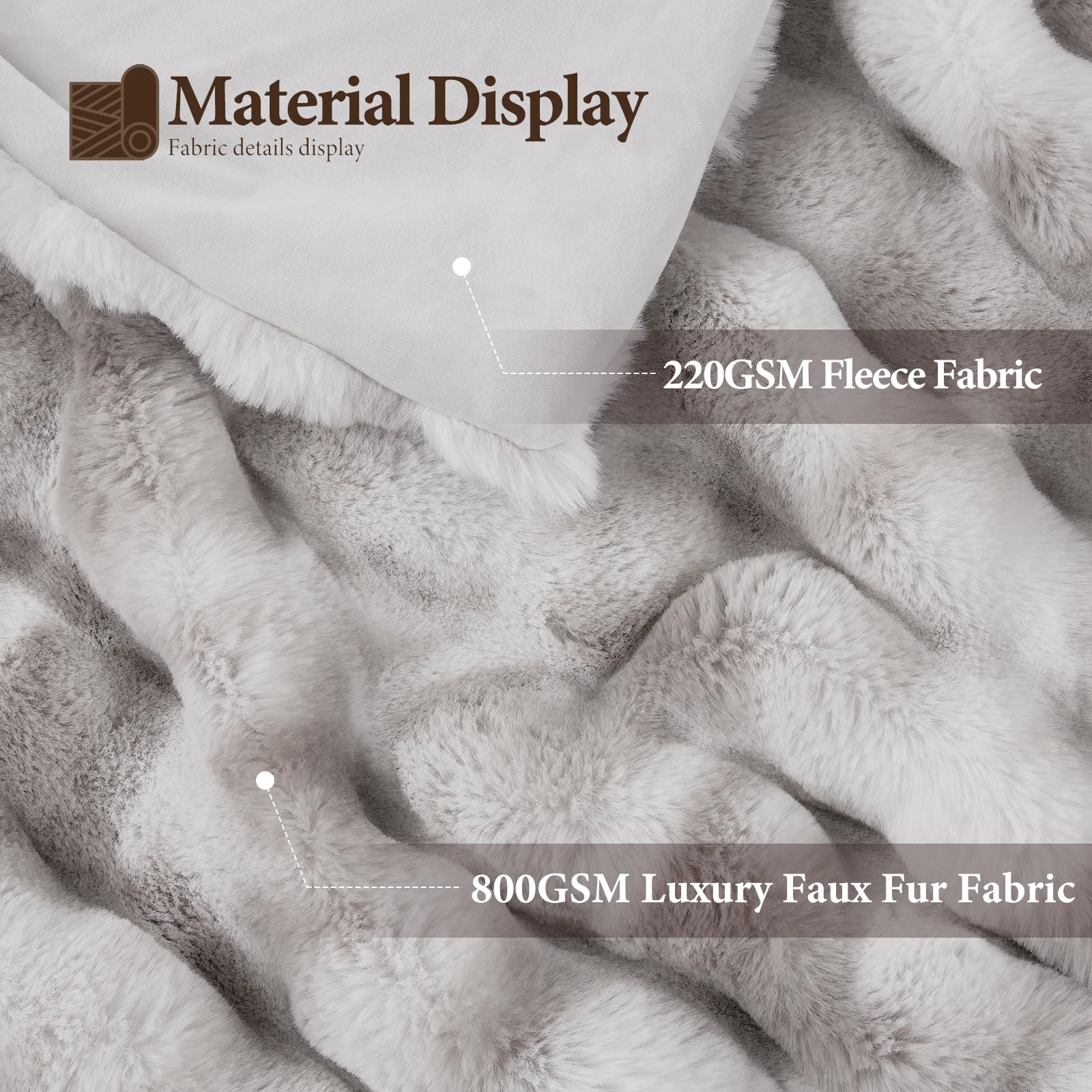 Touchat close-up of ruched fur texture highlighting softness and visual depth