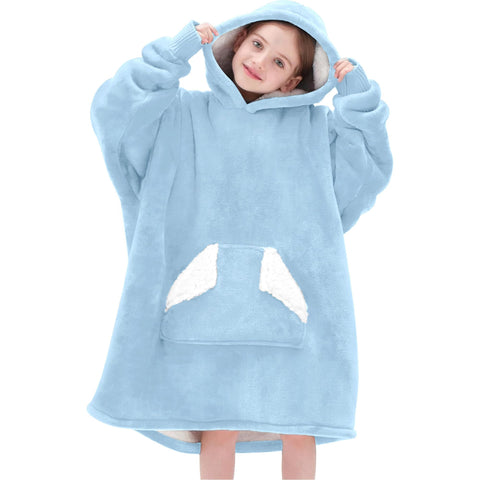 Touchat front view airy blue hoodie showing roomy fit and warmth