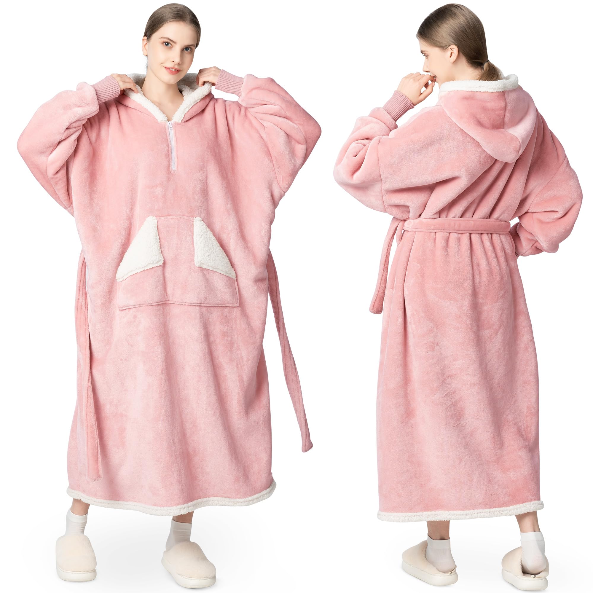 Touchat front view of wearable blanket hoodie showing full coverage and cozy fit