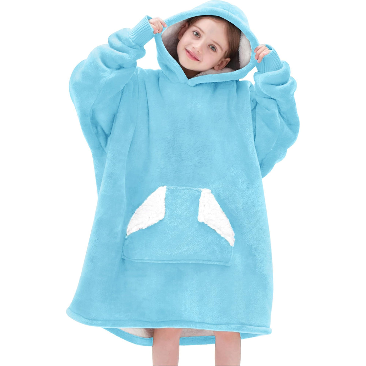 Touchat front view hoodie blue showing cozy fit and warmth