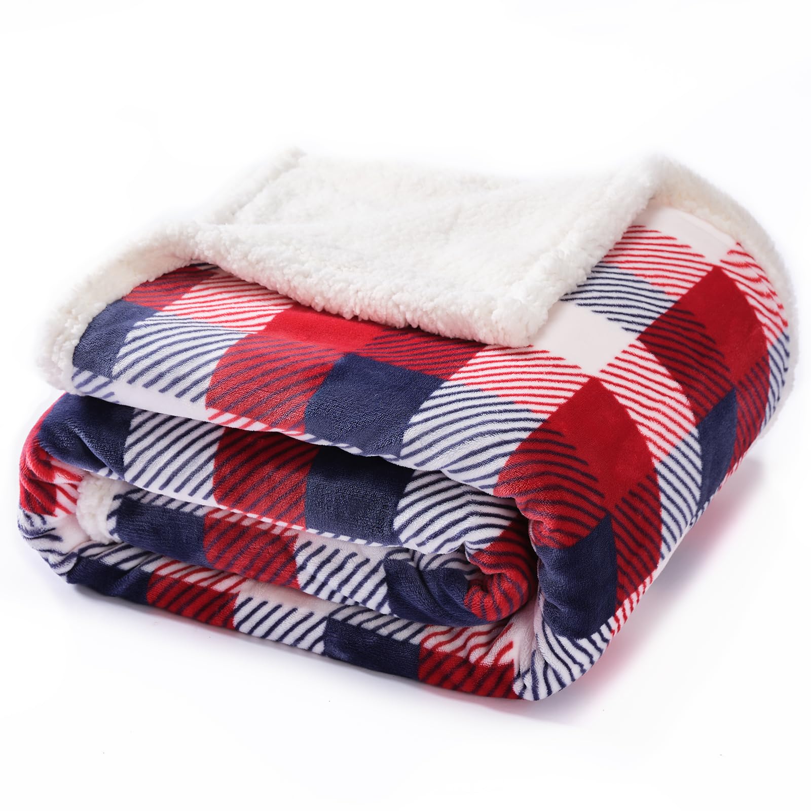 Touchat folded front view showing red plaid, highlights cozy decorative appeal