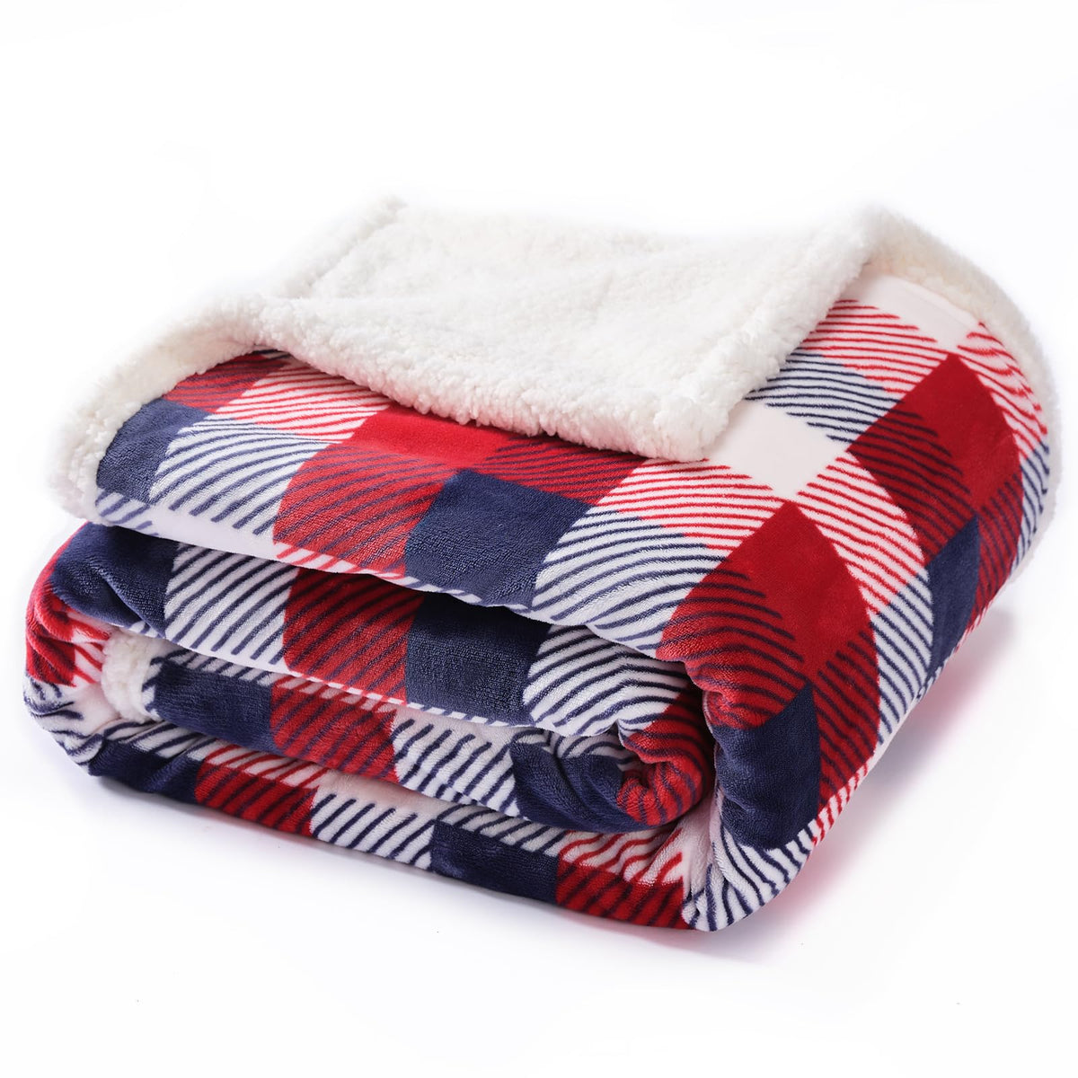Touchat folded front view showing red plaid, highlights cozy decorative appeal
