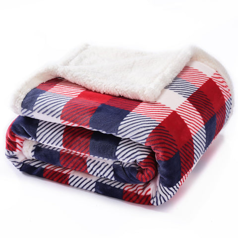Touchat folded front view showing red plaid, highlights cozy decorative appeal
