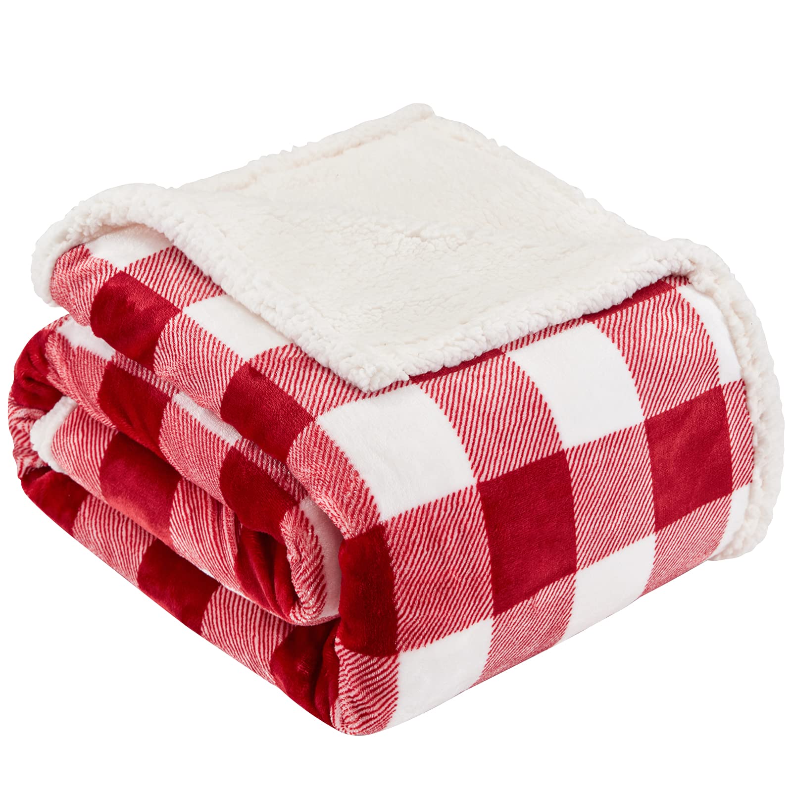 Touchat buffalo plaid blanket front view showing red-and-white pattern and soft flannel for cozy decor