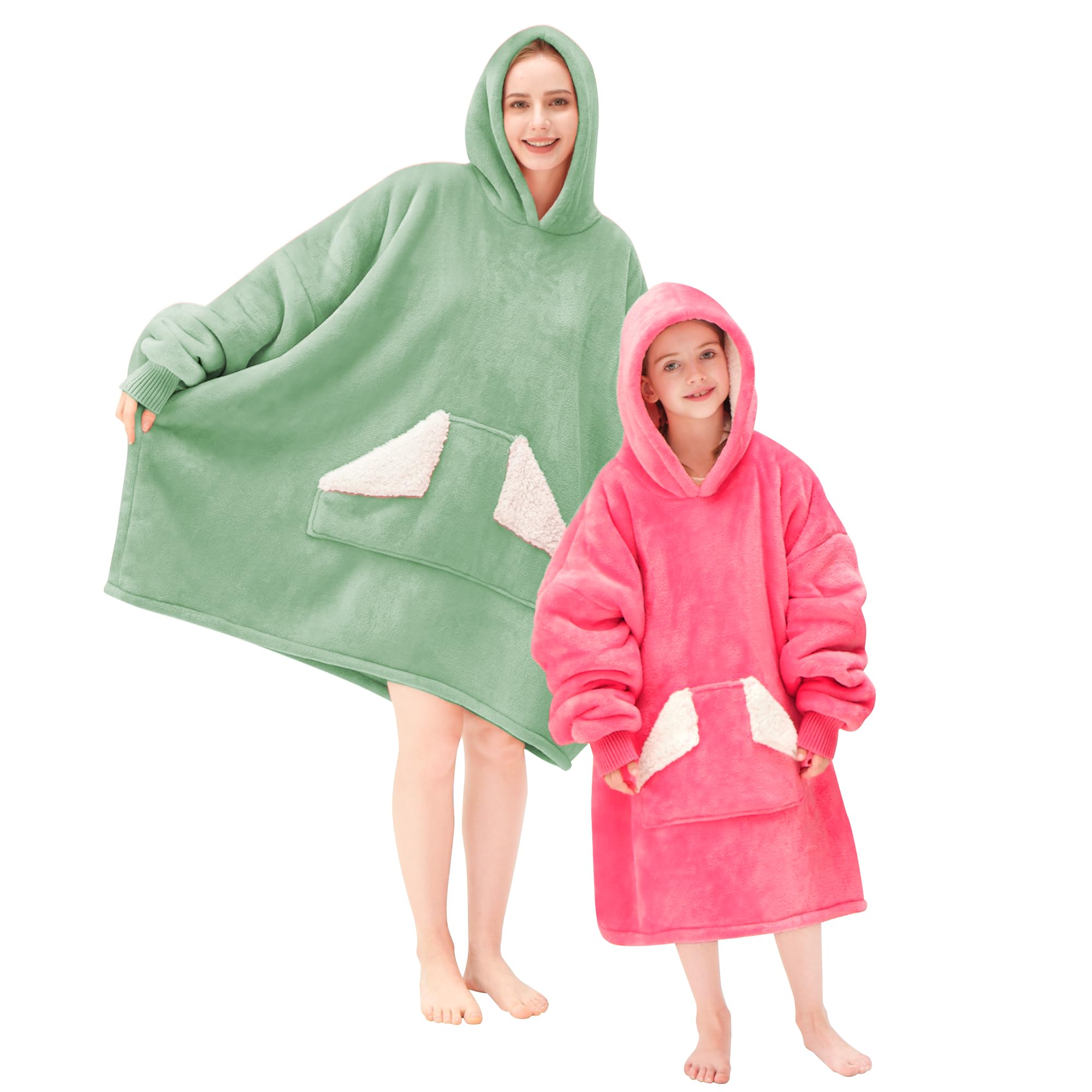 Touchat scale comparison worn by adult showing generous oversized fit