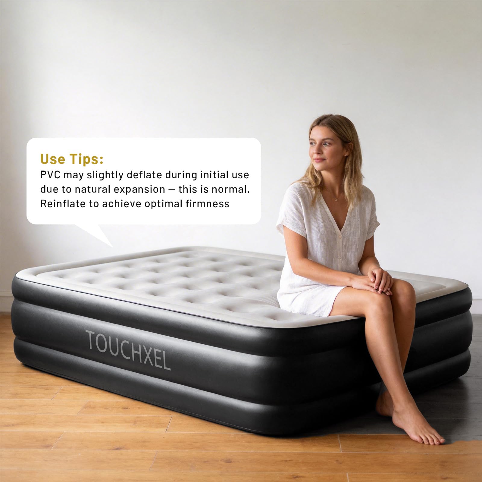 TOUCHXEL inside camping tent demonstrating portable elevated sleeping