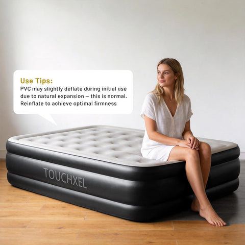 TOUCHXEL inside camping tent demonstrating portable elevated sleeping