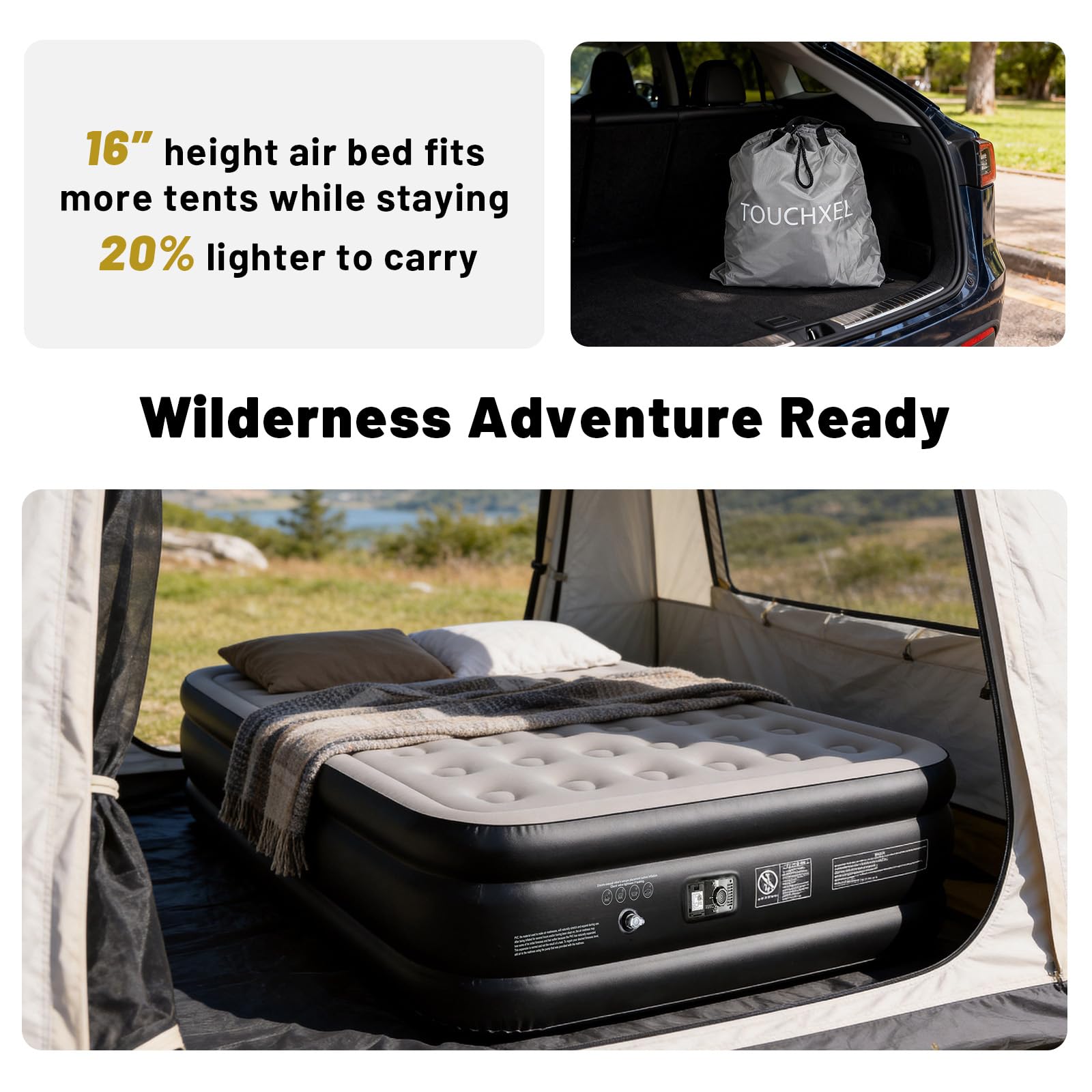 TOUCHXEL inflated in bedroom lifestyle displaying real-bed appearance