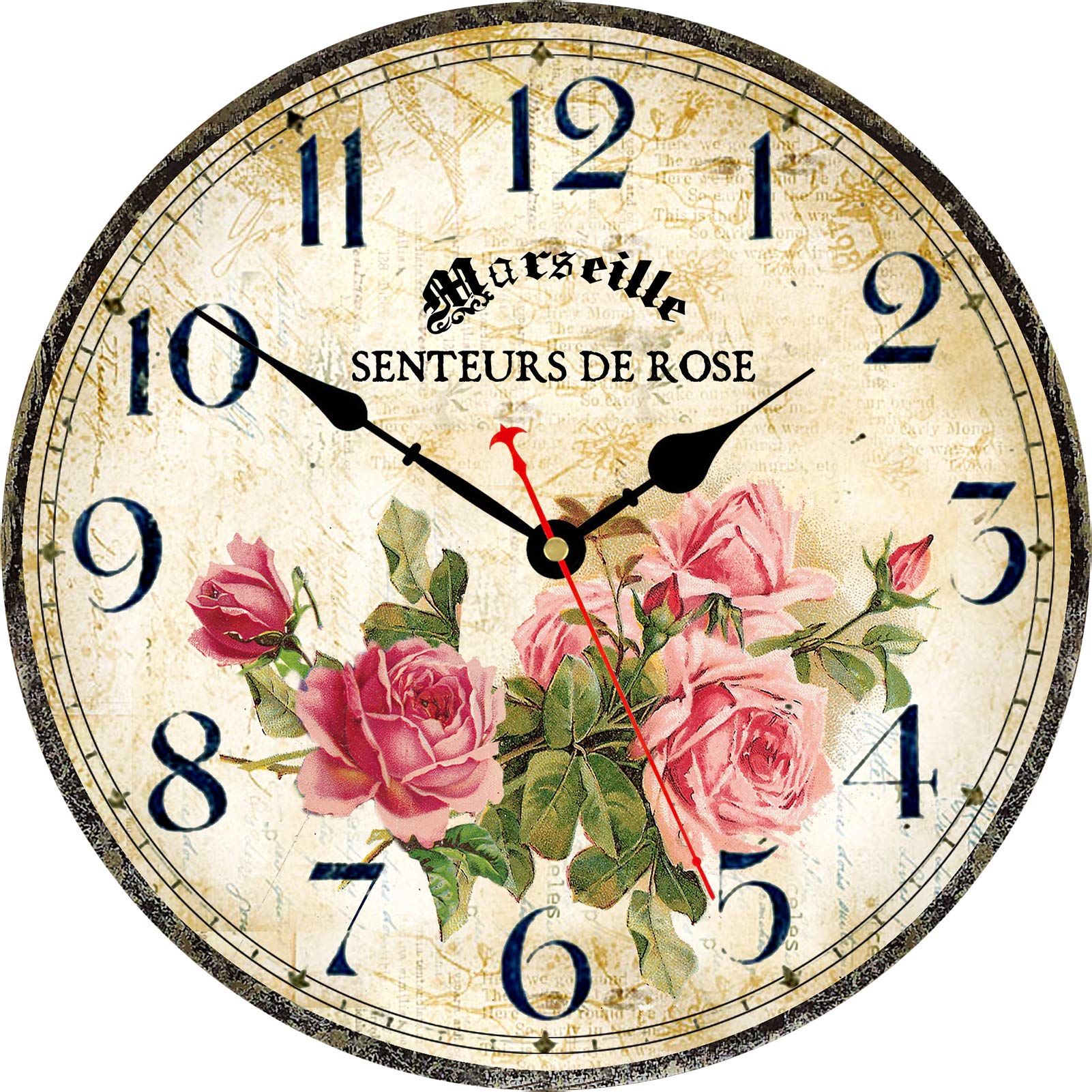 Toudorp front view vintage pink rose clock showing decorative face and clear time