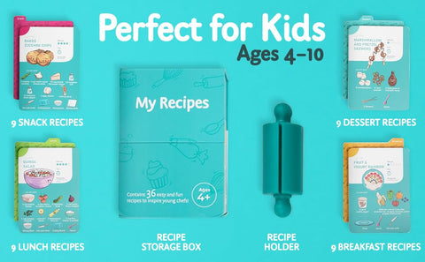 TOVLA JR recipe card closeup shows step photos and simple steps for independent cooking
