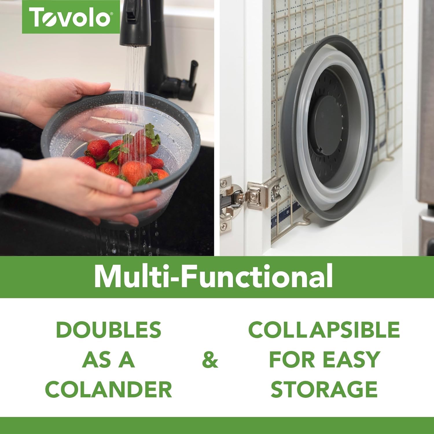 Tovolo collapsed nested covers in drawer, maximizes kitchen storage
