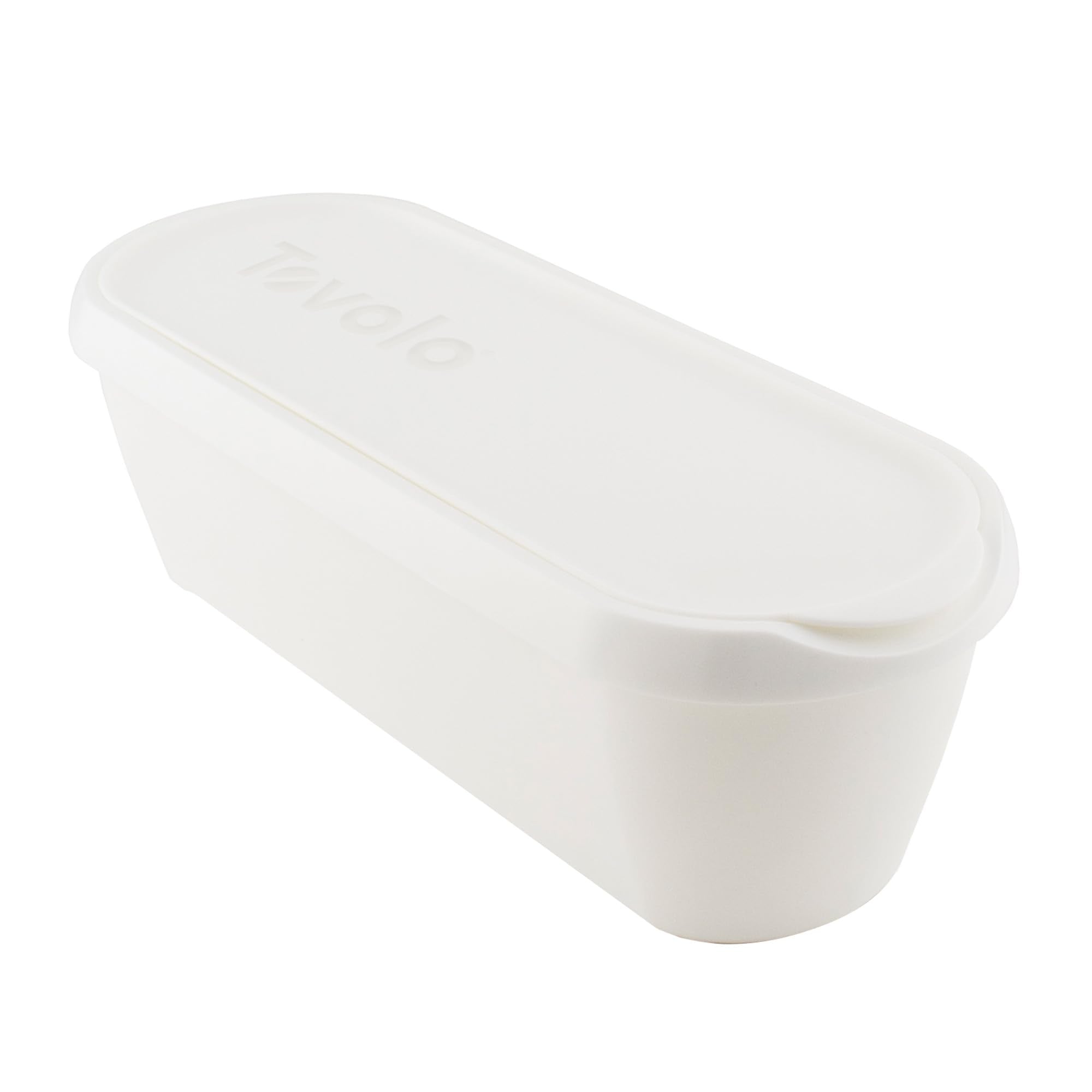 Tovolo front view of white container showing airtight lid and neat storage benefit