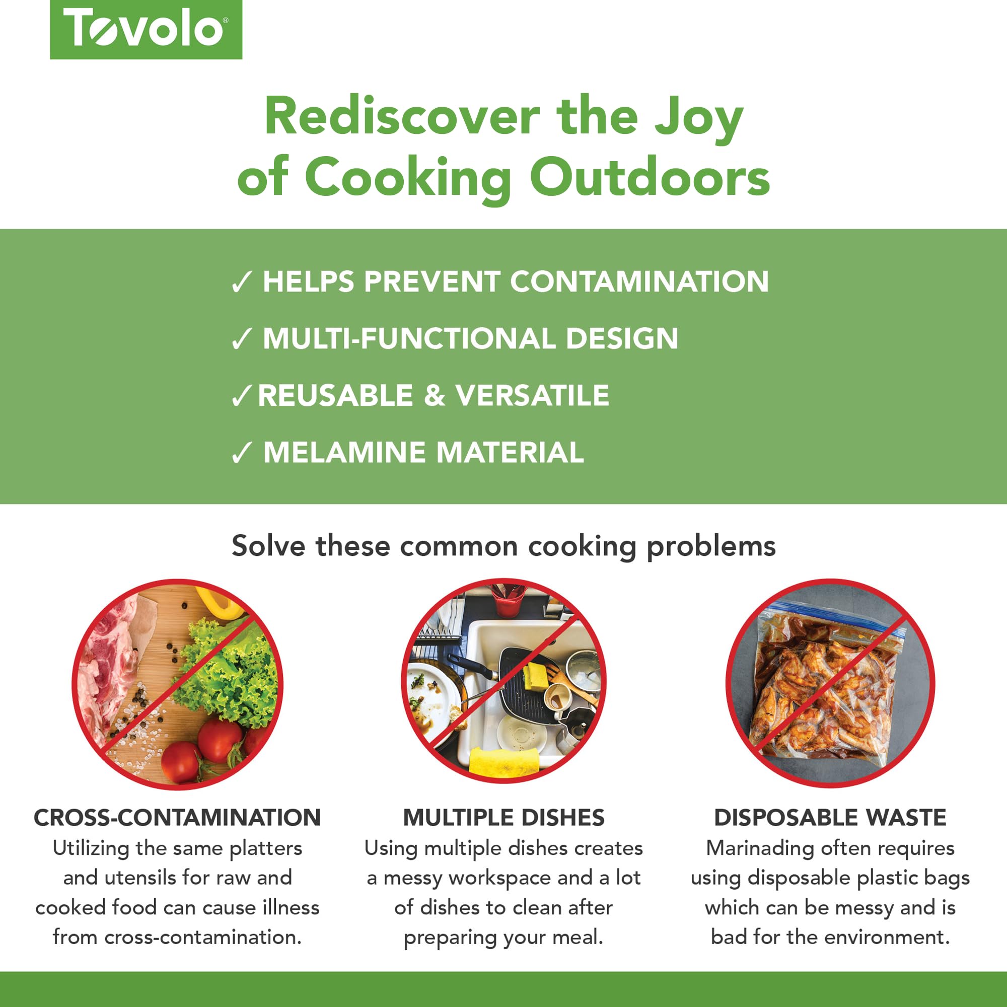 Tovolo in-use with marinated steaks inside highlighting secure transport