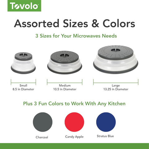 Tovolo cover on plate inside microwave, prevents splatters and simplifies reheating