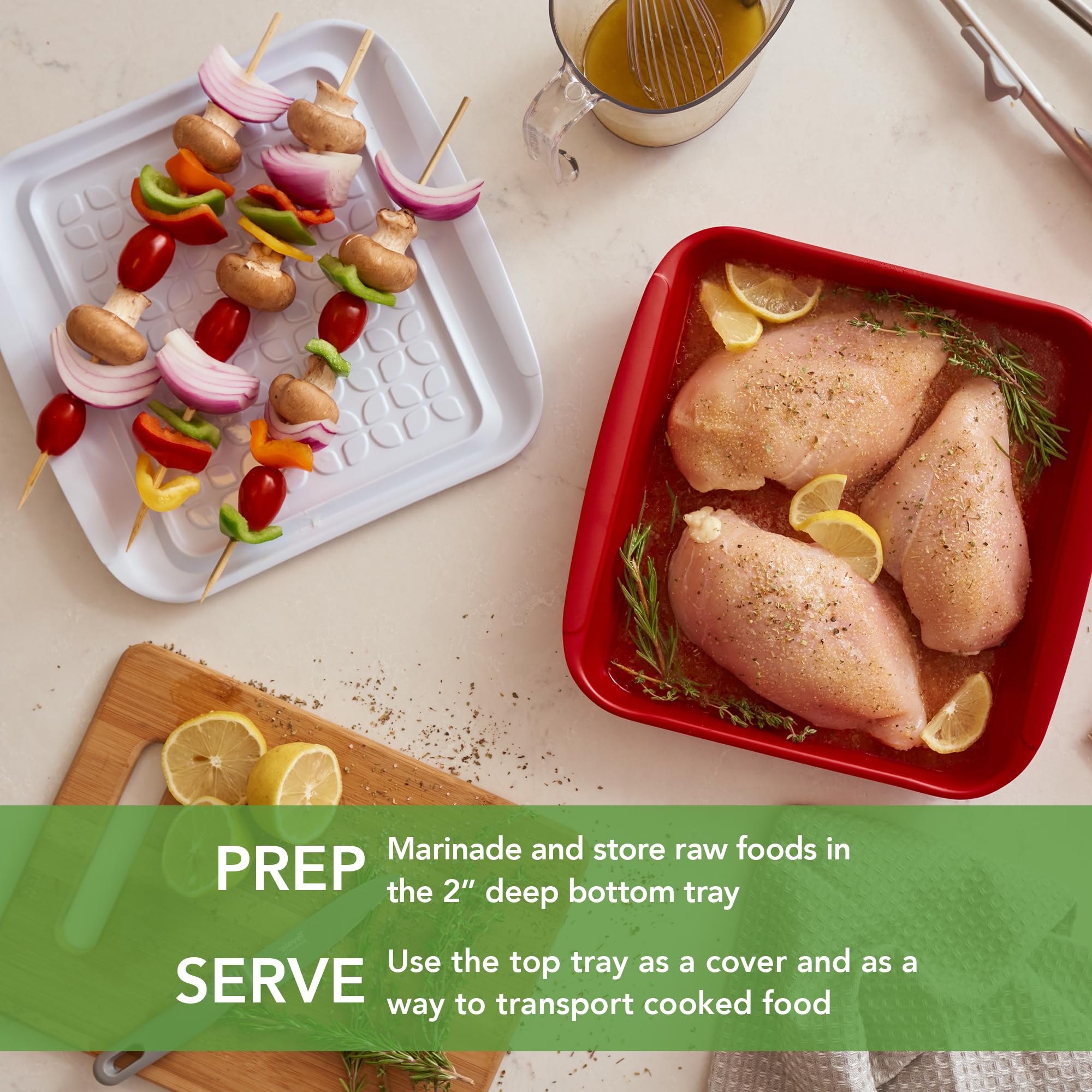 Tovolo white tray flipped as serving plate showcasing dual-purpose convenience