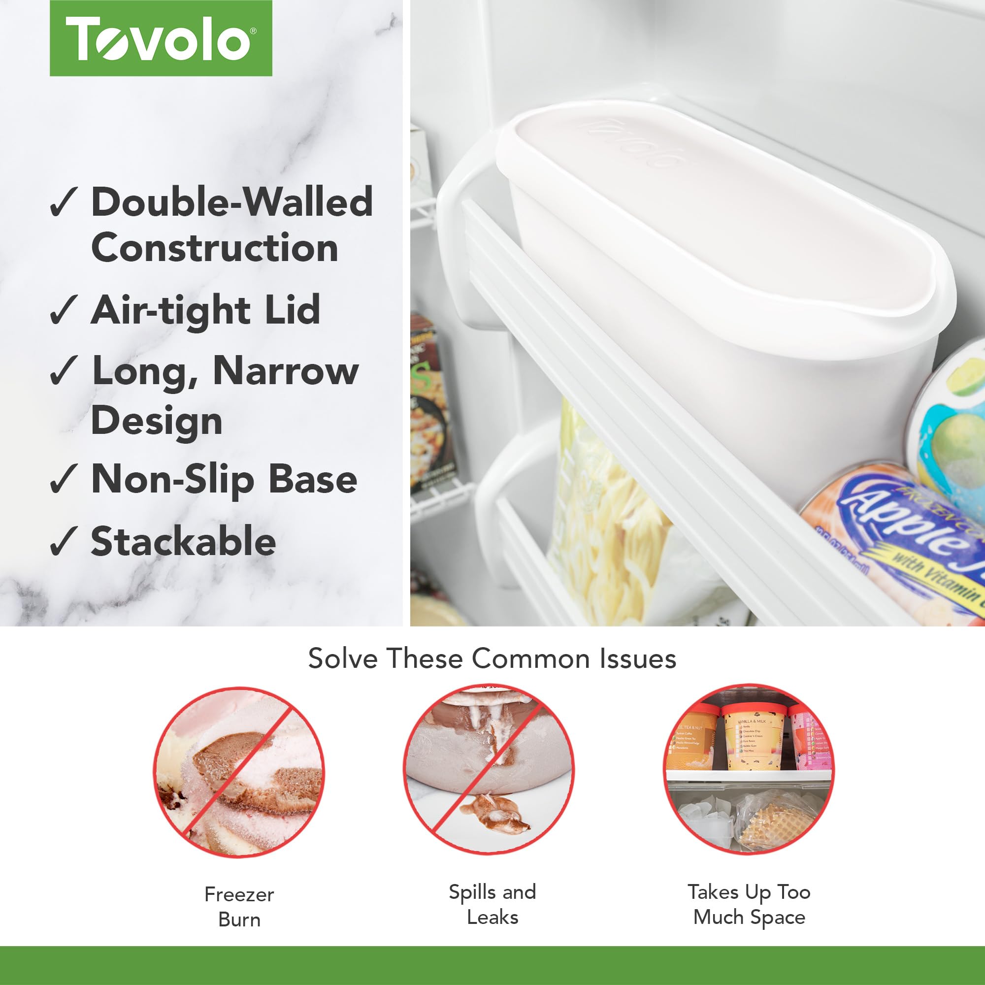 Tovolo interior close up showing smooth walls that ease scooping and reduce sticking