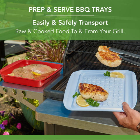 Tovolo white lid seated on red tray demonstrating spill-resistant seal