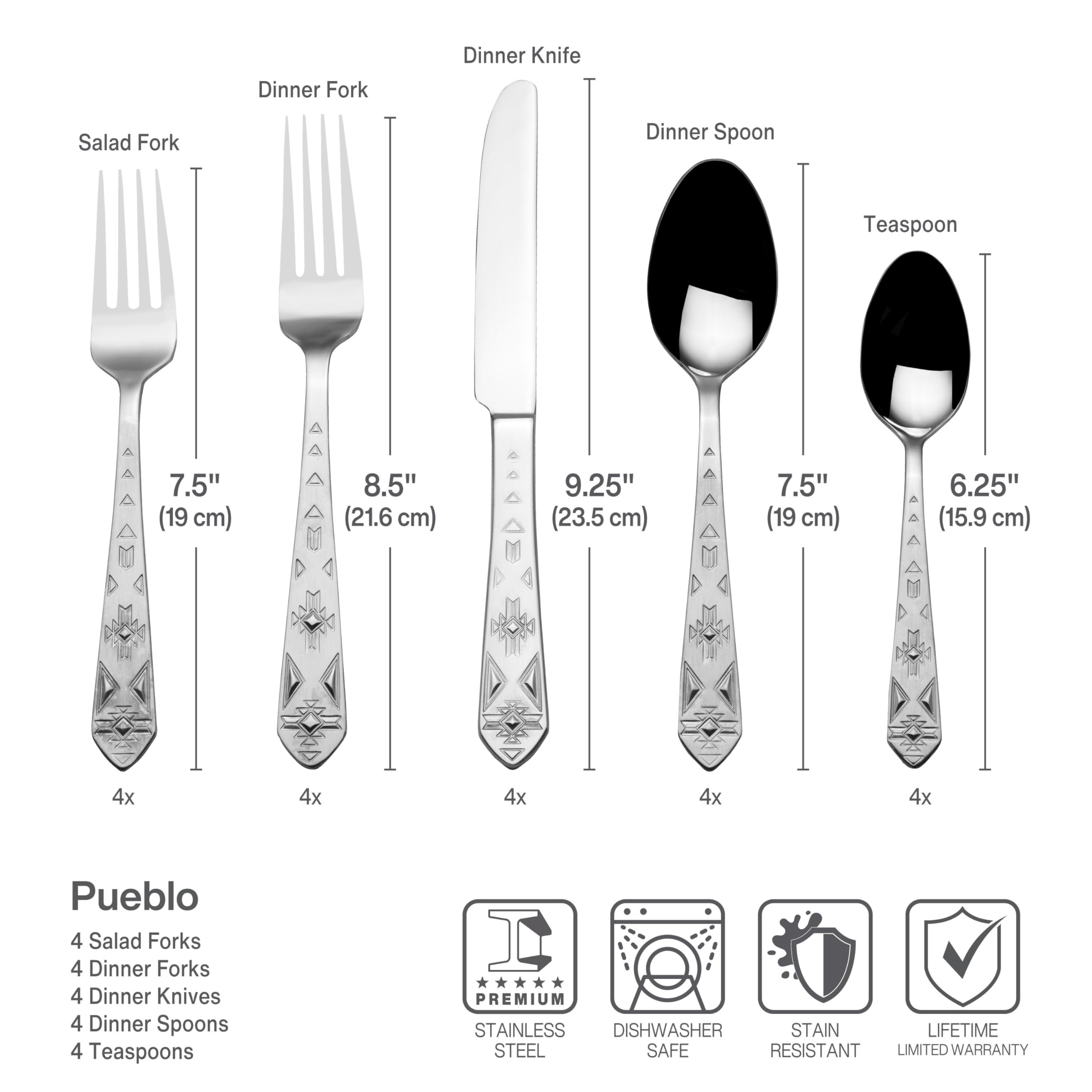 Towle Pueblo arranged place setting for four demonstrating cohesive southwestern table style