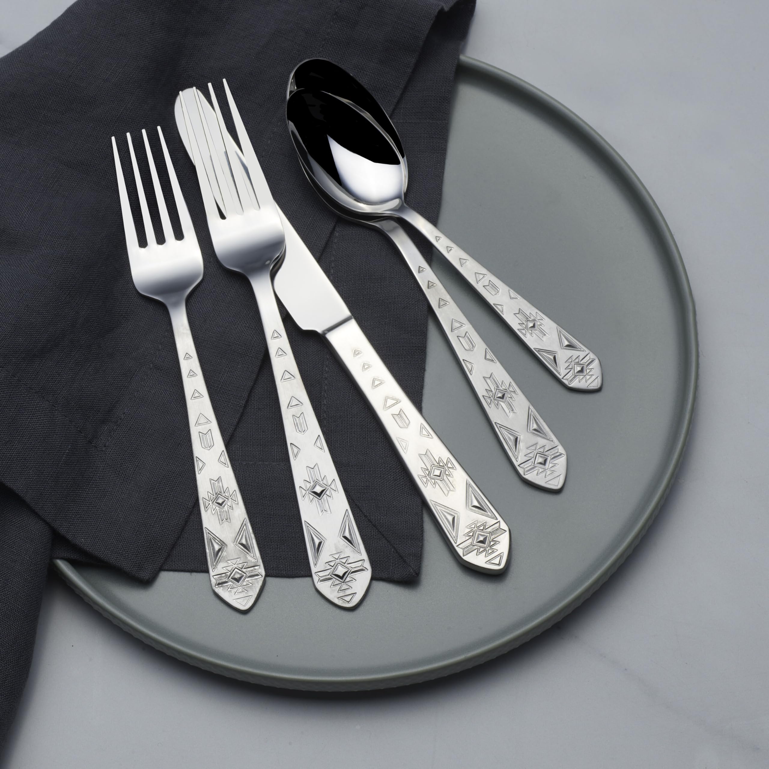 Towle Pueblo on a styled dining table showing brand elevates everyday meals with warm design