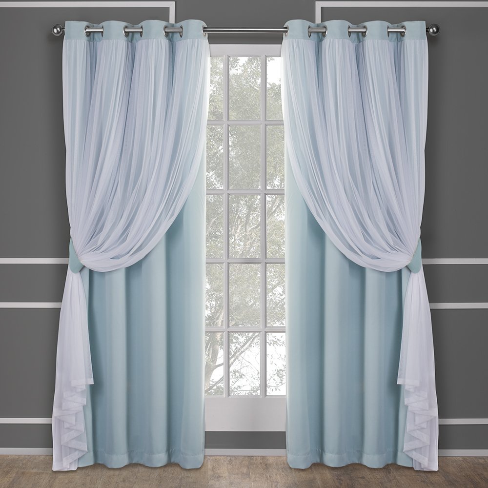 TOWN & COUNTRY LUXE front view of aqua Talia panels showing elegant drape and color