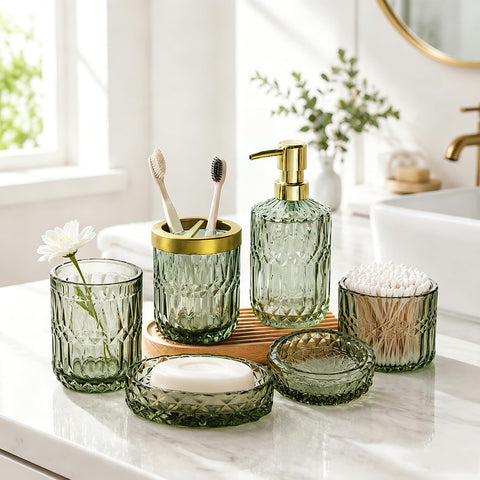 Towoaafu front packaging of green bathroom set showing complete organized layout