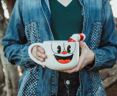 Toynk Cuphead size comparison next to standard mug shows 20oz capacity benefit
