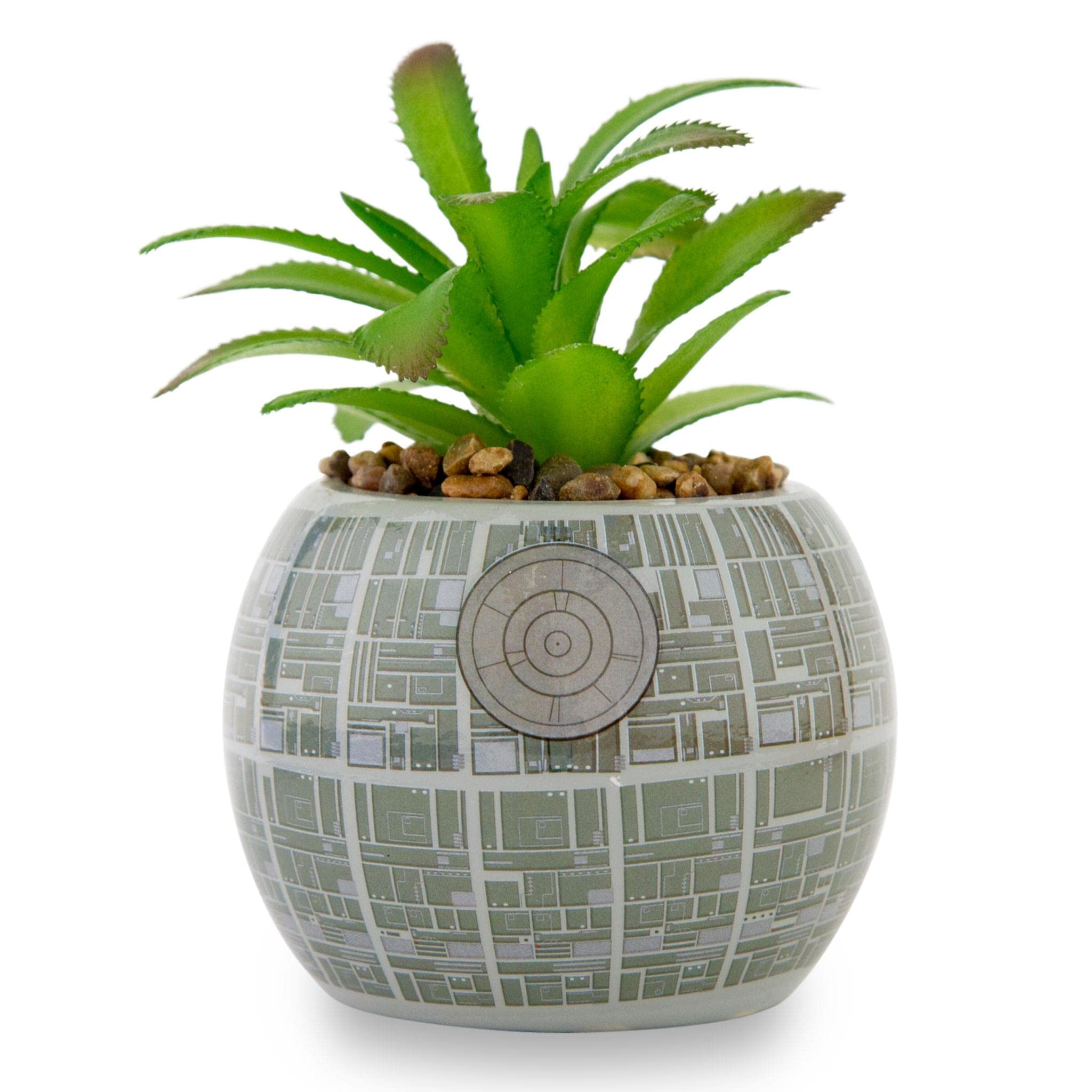 Toynk Death Star planter front view showing iconic silhouette and instant decor appeal