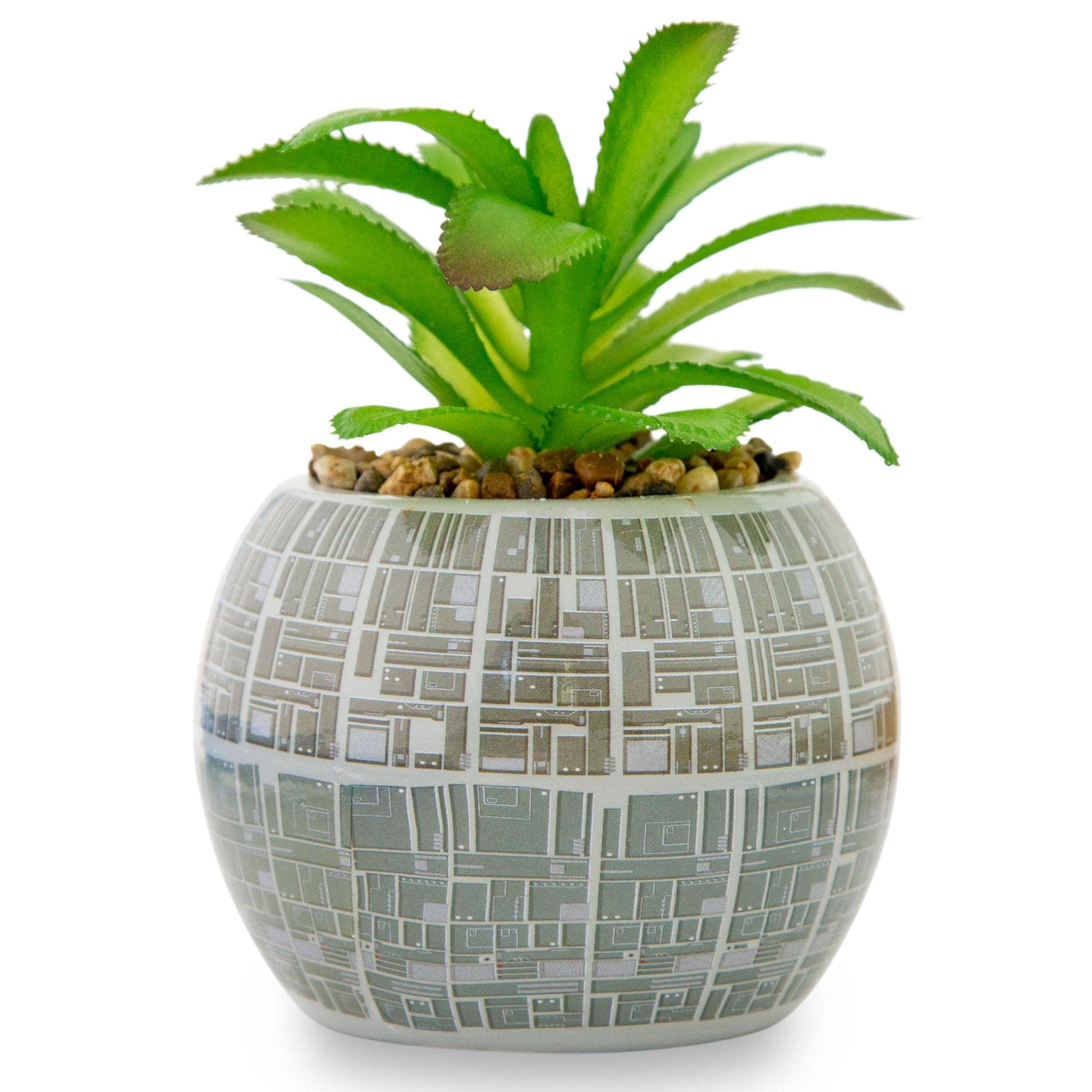 Toynk Death Star planter styled on desk adding fandom and a focal point to workspace