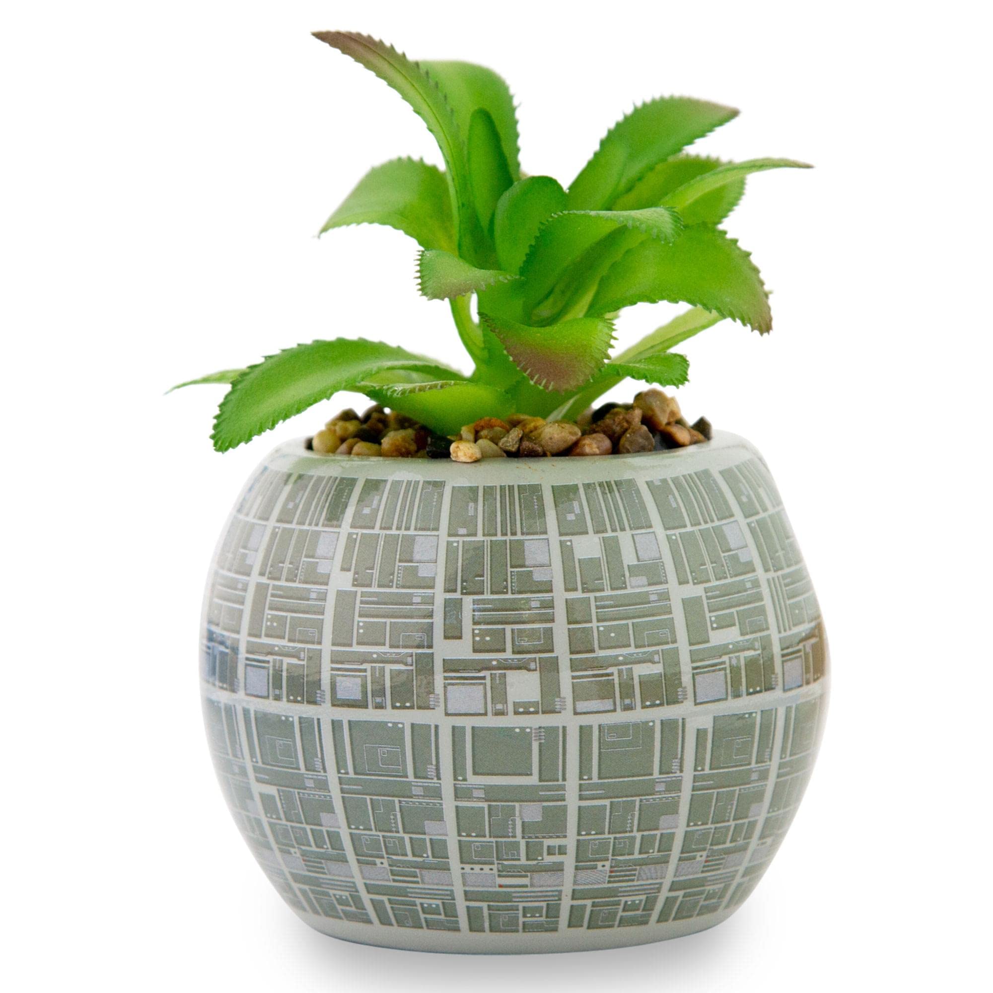 Toynk Death Star planter side detail highlighting sculpted panel lines and authentic look