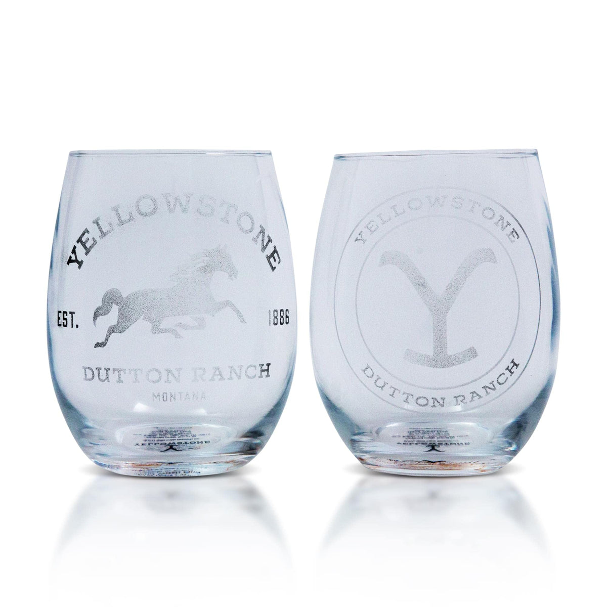 Toynk stemless glass front view showing Dutton Ranch logo and ranch style appeal