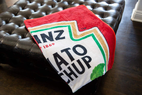 Toynk Heinz Ketchup throw close-up of plush polyester texture for soft, cozy comfort
