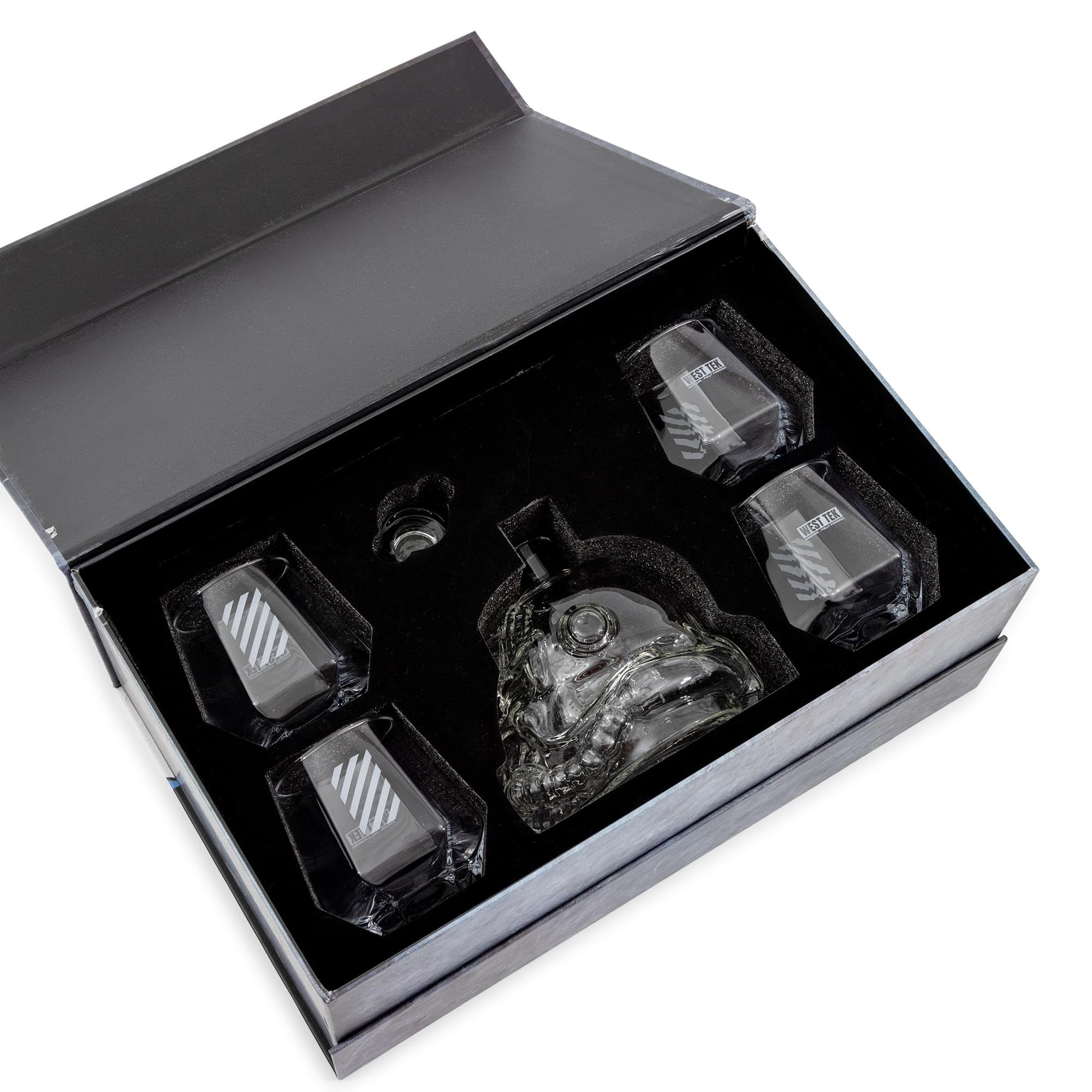 Toynk decanter set on home bar shelf showing fan display and conversation-starting look