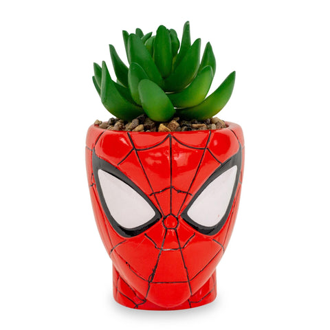 Toynk Spider-Man front view showcasing ceramic planter and faux succulent, adds desk character