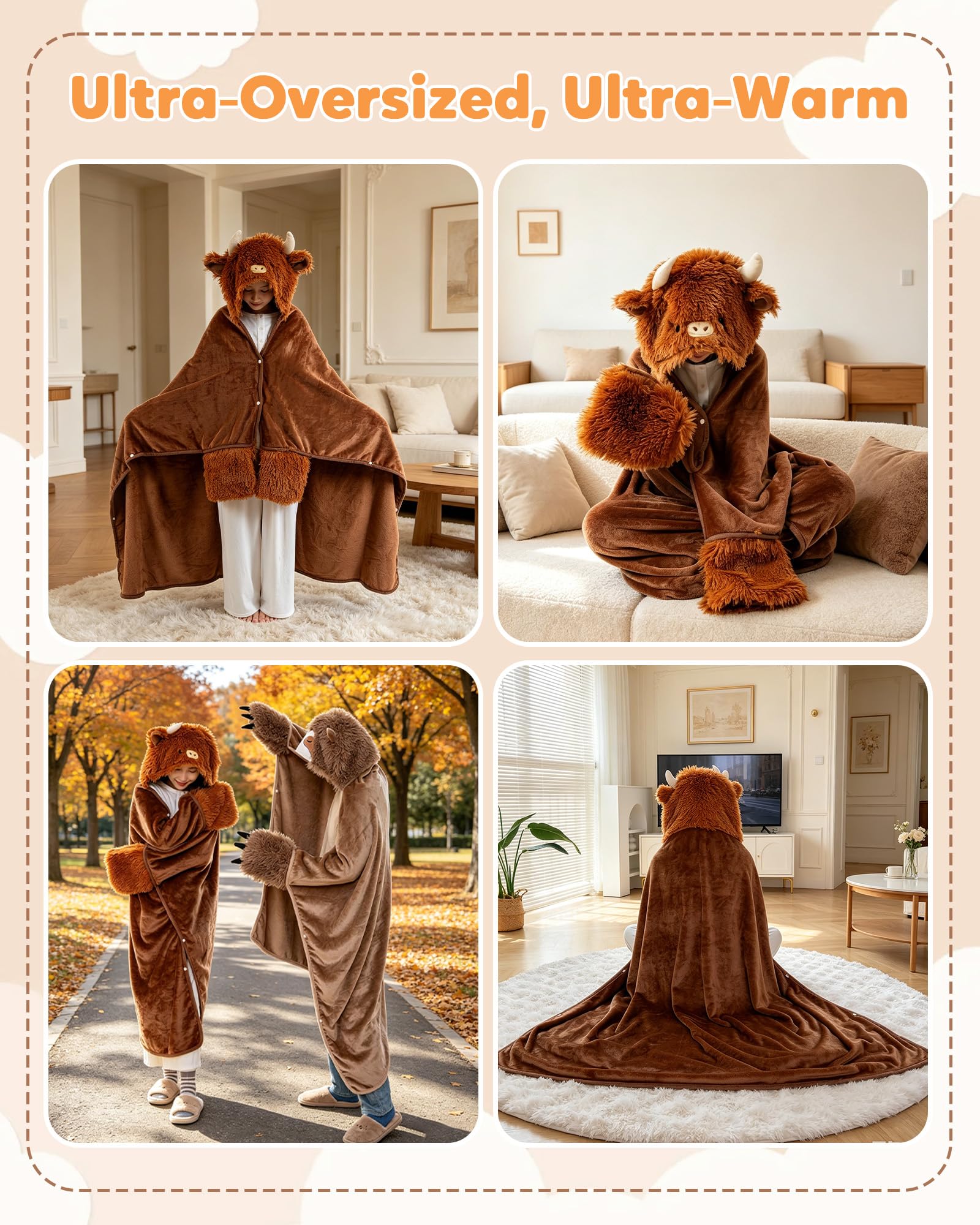 TOYSYM back view of hood highlighting highland cow features for playful style