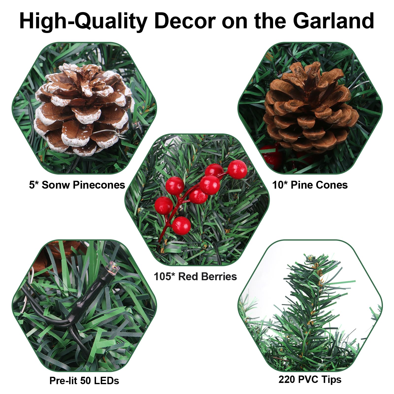 TQS garland pine cone detail offering natural texture and durable finish