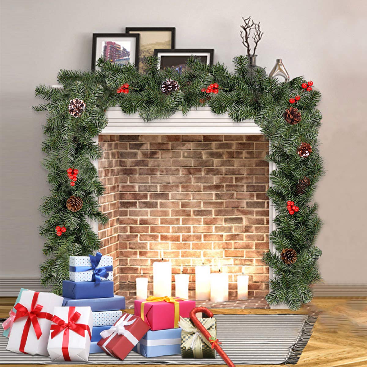 TQS garland draped over mantel showing festive finished holiday styling