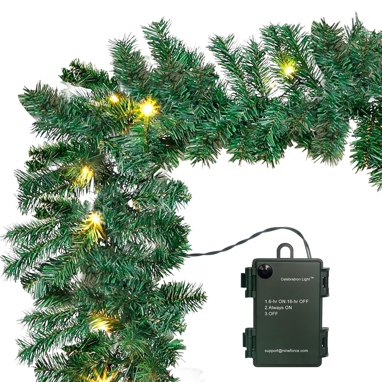 TQS garland front view showing pre-lit decoration and fullness
