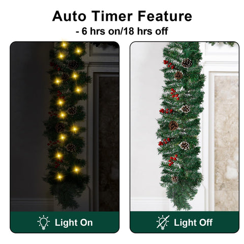 TQS garland lit at night showing 50 LEDs creating warm exterior glow