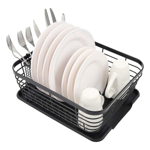 TQVAI front view of dish rack showing organized dishes and space saving