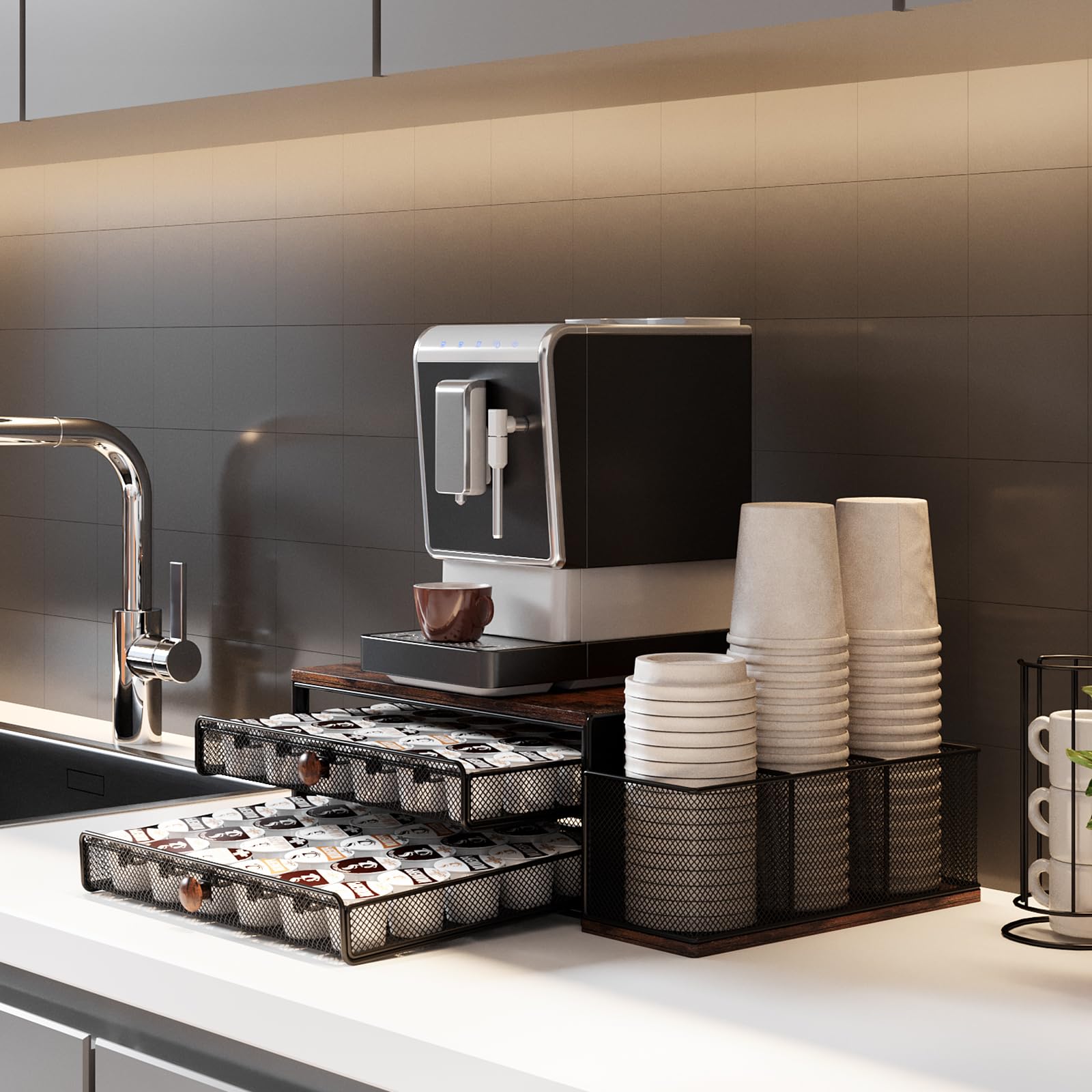 TQVAI lifestyle kitchen setting highlighting organized coffee station
