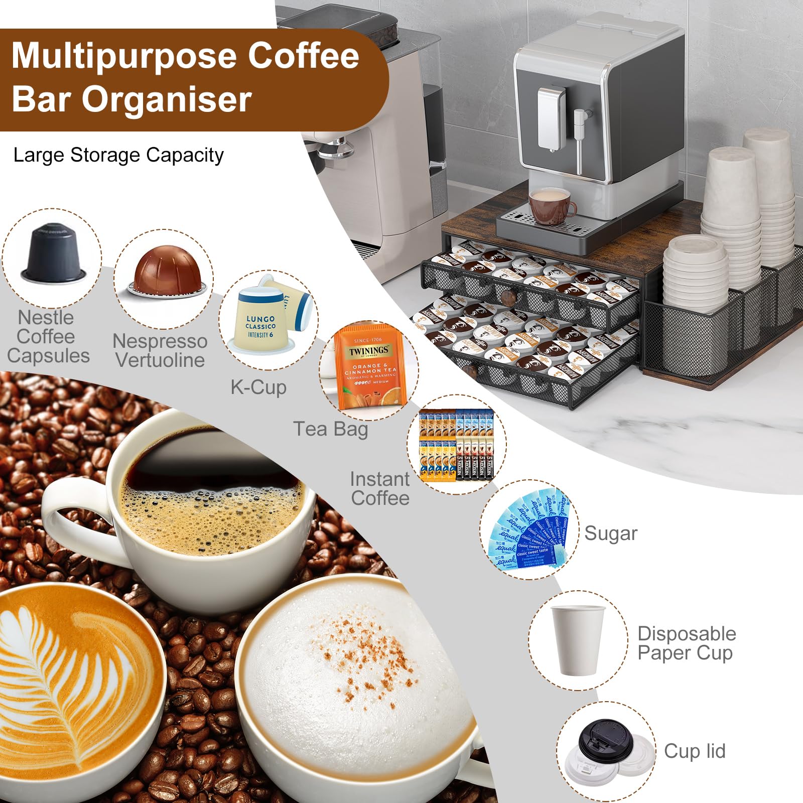 TQVAI magnetic cup caddy attached holding cups and lids for quick reach