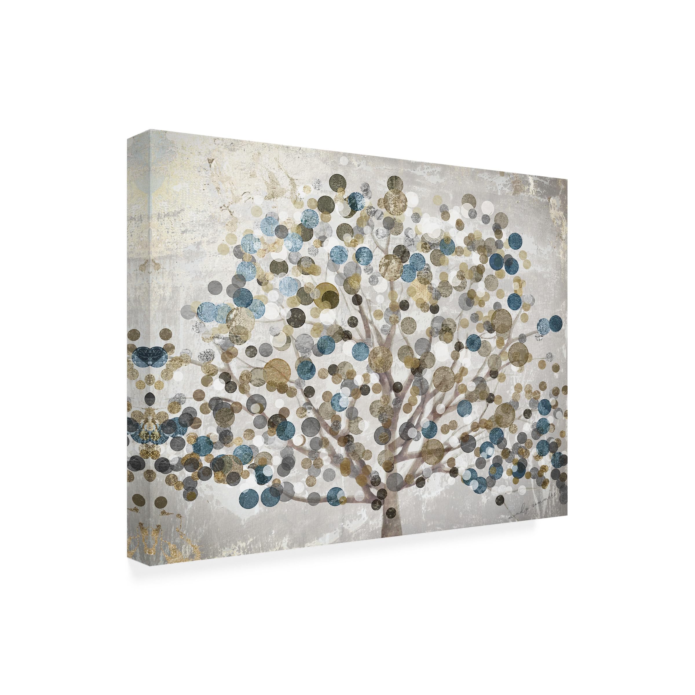 Trademark Fine Art front view of Bubble Tree canvas showing serene blue orbs and framing benefit