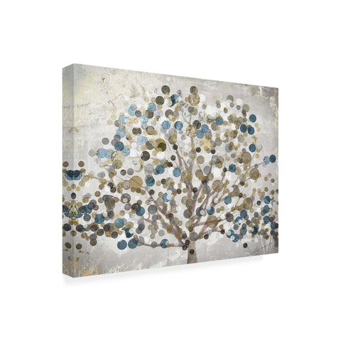 Trademark Fine Art front view of Bubble Tree canvas showing serene blue orbs and framing benefit
