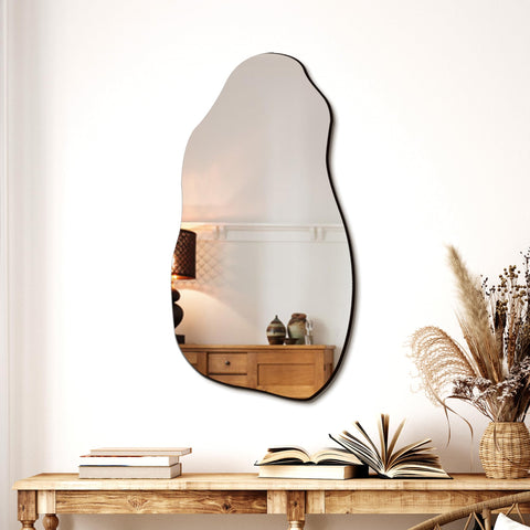 TRAHOME front view of asymmetrical mirror adds modern focal point