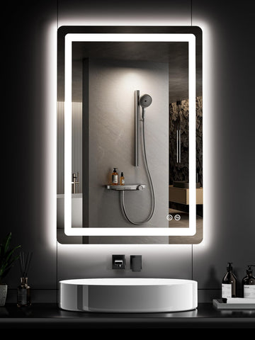 TRAHOME front view of mirror showing even lighting and clear reflection benefit