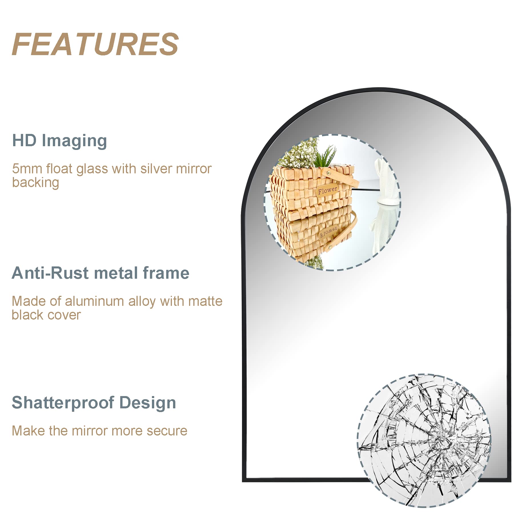 TRAHOME mirror hung above bathroom vanity creating brighter, visually larger space