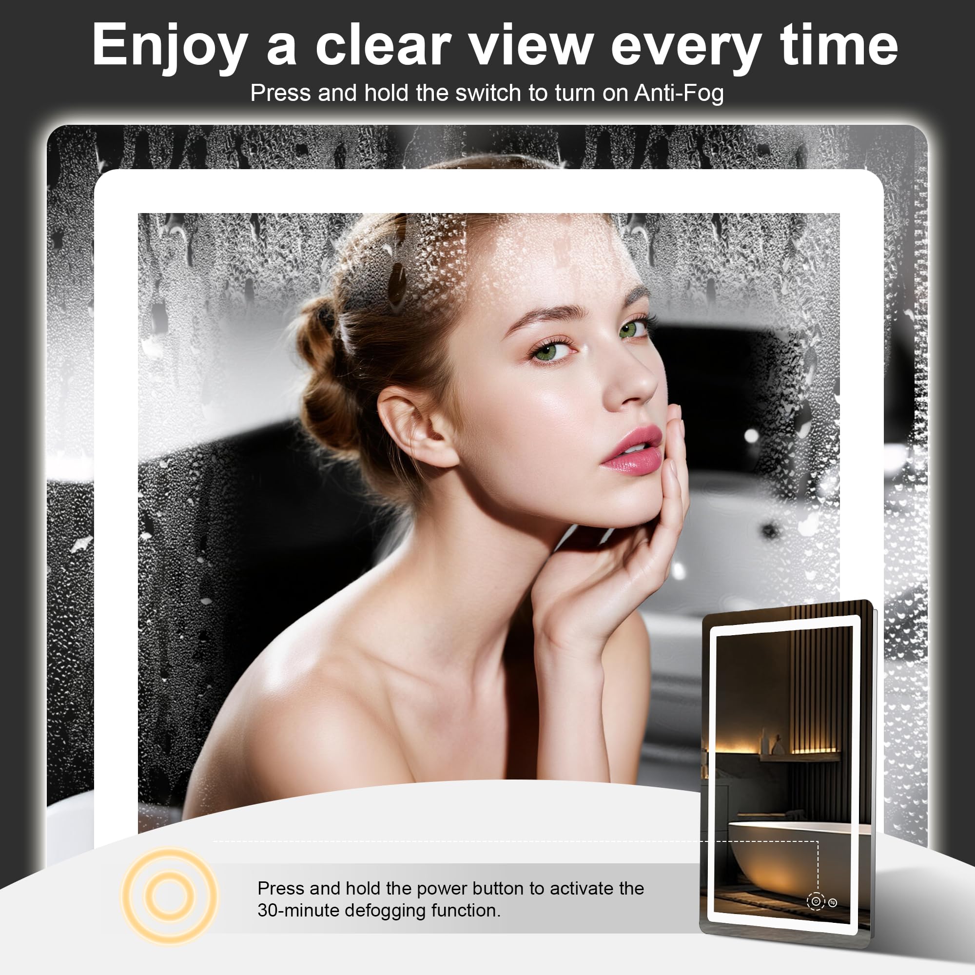 TRAHOME close-up of LEDs lit highlighting balanced illumination for makeup