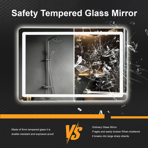 TRAHOME mirror mounted vertically above vanity showing installation flexibility benefit